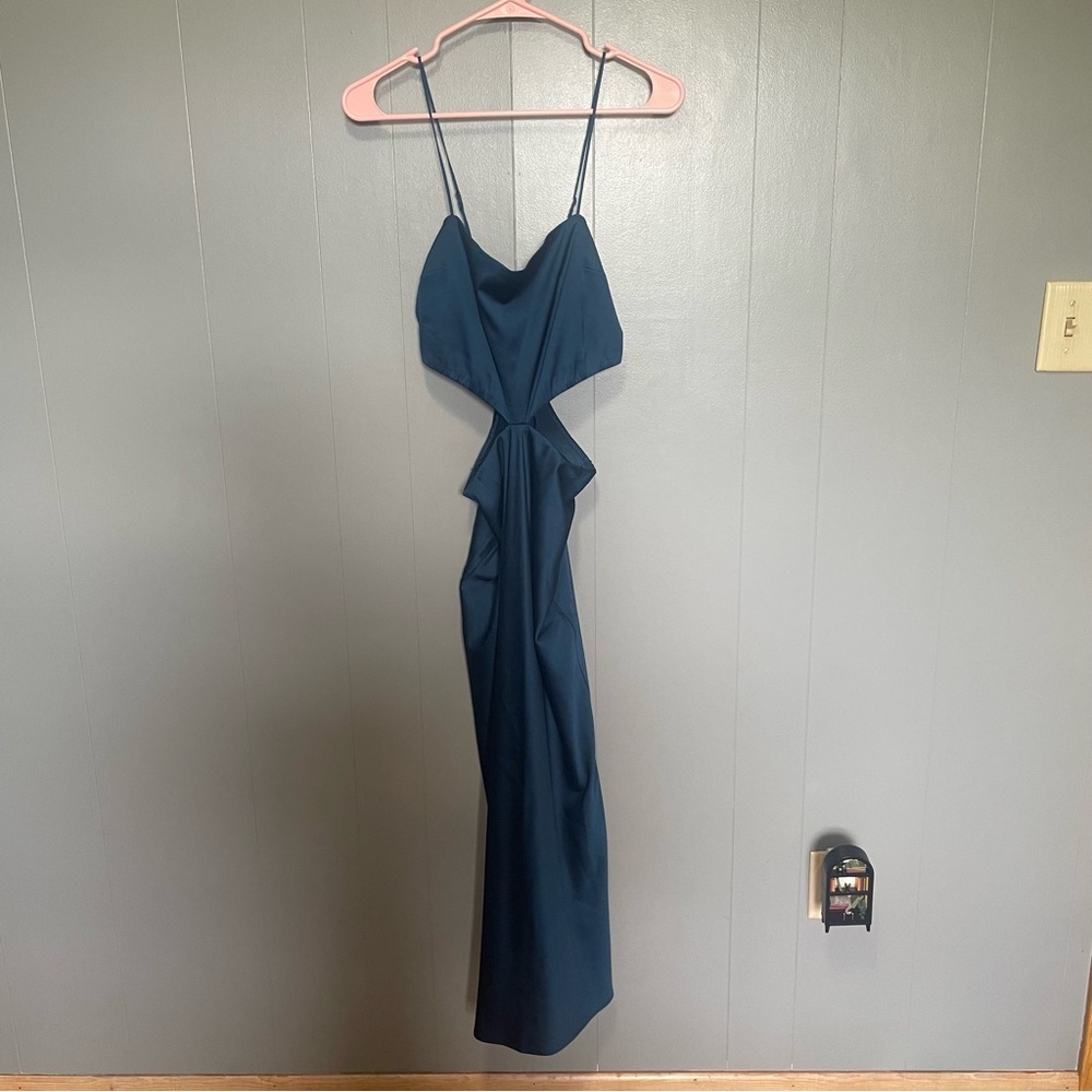Abercrombie & Fitch Cutout Teal Blue Satin Midi Dress Small Tall ST